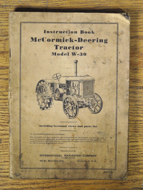 Original vtg 1935 McCormick-Deering Tractor Model W-30 Instruction Book IH