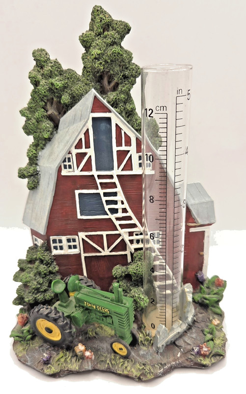 JOHN DEERE Tractor Barn Scene Rain Gauge 29006 gallery