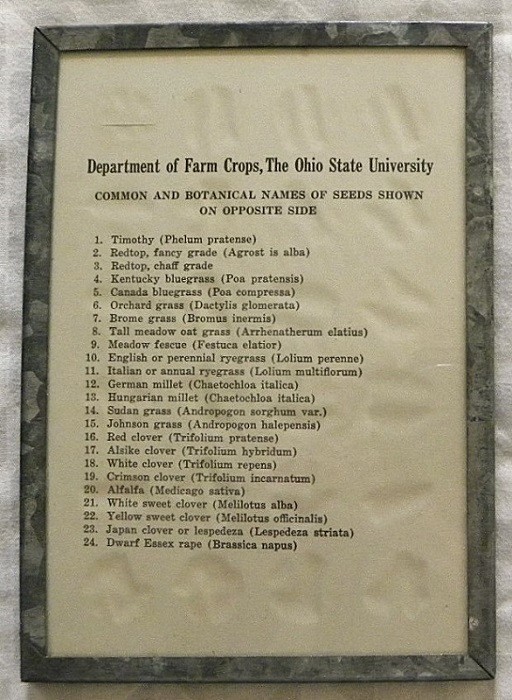 Vintage Glass Frame of Farm Forage Real Crop Seeds, Ohio State University gallery