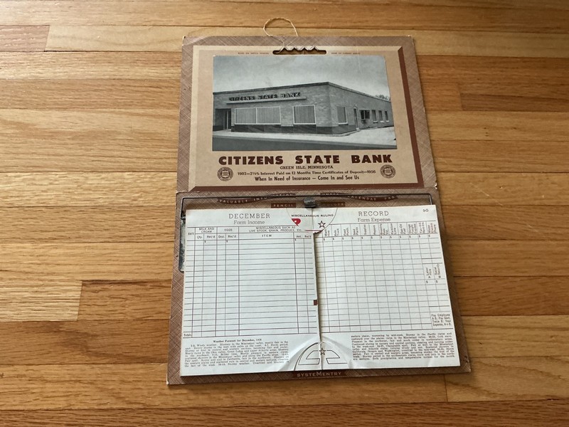 Vtg, 1956 Farm Acct. Record Book - Citizens State Bank, Green Isle, Minnesota gallery