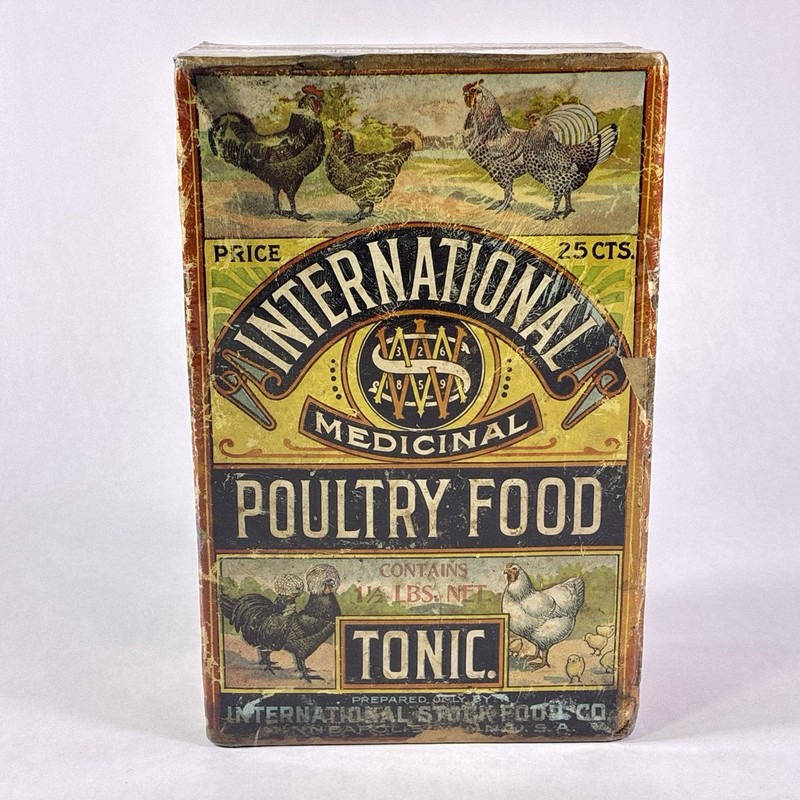 Antique Unopened International Medicinal Poultry Food Tonic Cardboard Box Vtg.