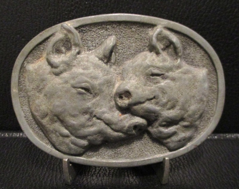 Cenex Feeds Hogs Pigs Swine Pewter Belt Buckle Animal Feed Agriculture 1969 F&W