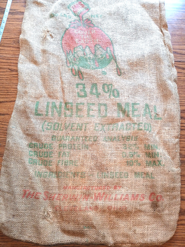 Rare Vintage Sherwin Williams Logo Linseed Oil Meal Burlap Farm Seed Bag 39 x 21 gallery