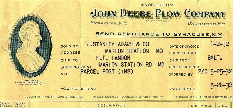 1932 JOHN DEERE PLOW CO SYRACUSE NY JOHN DEERE PROFILE INVOICE BILLHEAD Z7254
