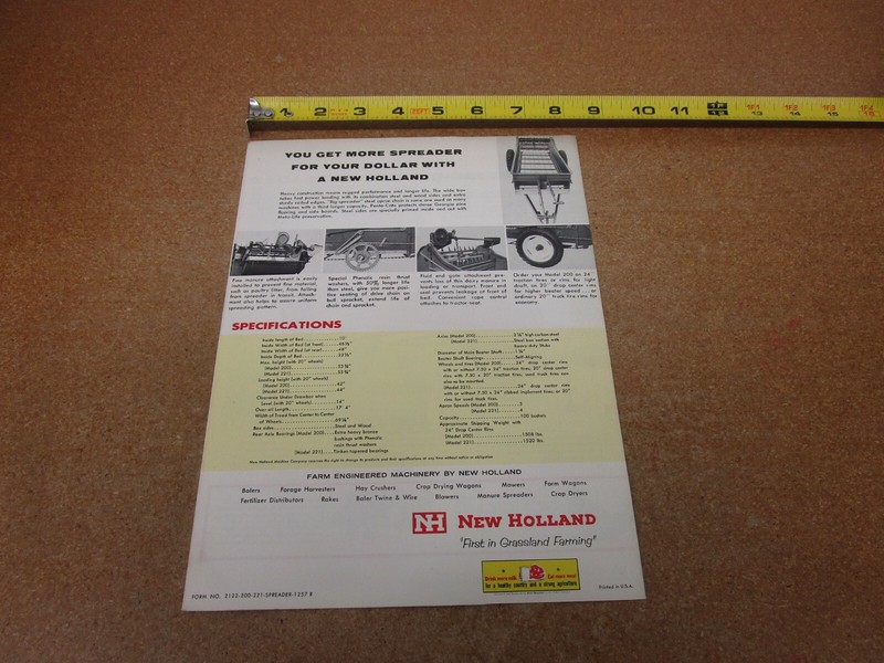New Holland Manure spreader sales brochure 100 bushel 2122-200-221-1257 R gallery