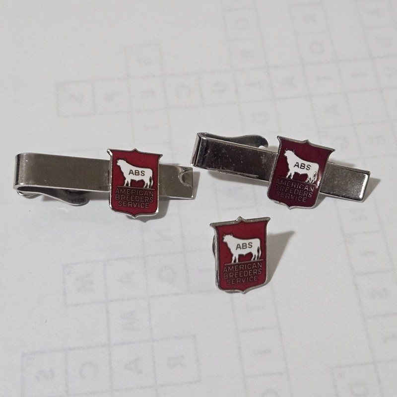 3 Vintage ABS American Breeders Service Enamel Tie Clip Bar Dairy Cattle Farm