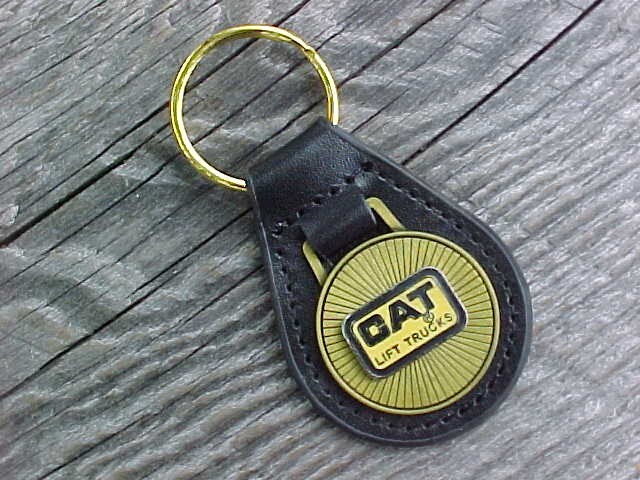 CAT LIFT TRUCKS Caterpillar Leather Key Fob Antique Gold Medallion Unique Logo