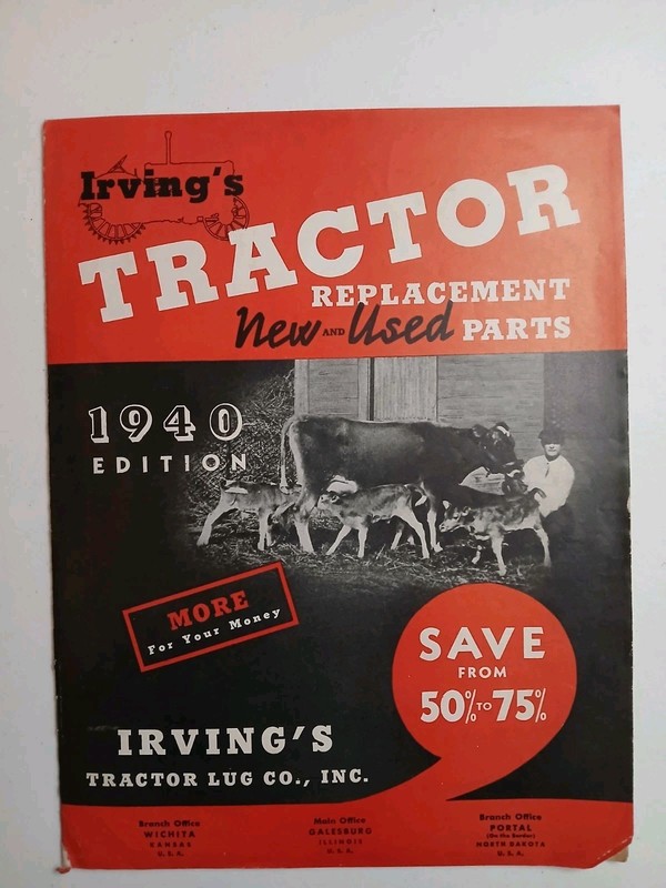 1940 Irving’s Tractor Replacement New And Used Parts Sales Catalog Book