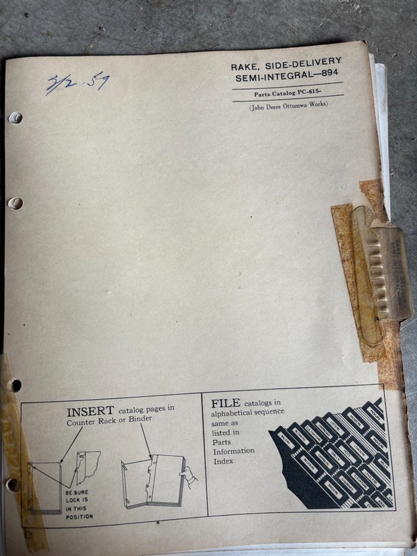 John Deere 894 Side Delivery Rake Parts Book Manual AMIL26