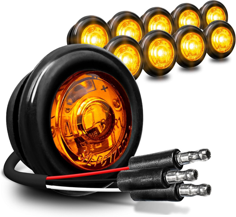 TRUE MODS 10Pc 3/4″ Inch round Amber Trailer 12V LED Marker Light [3 Wire/Drl &