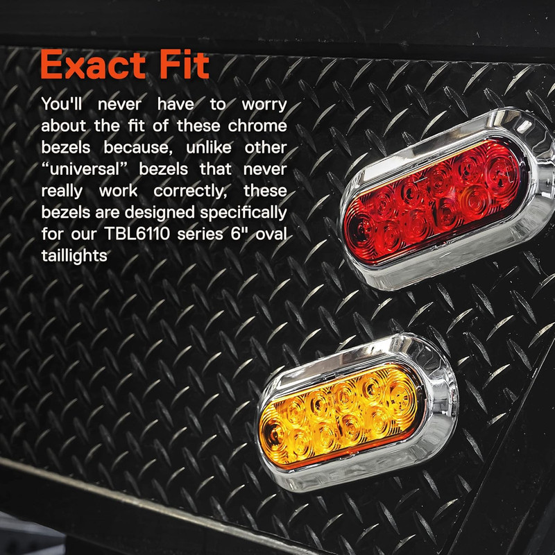 TRUE MODS 2Pc 6 Inch Oval Trailer Tail Light Chrome Bezel [Compatible Model: TBL gallery