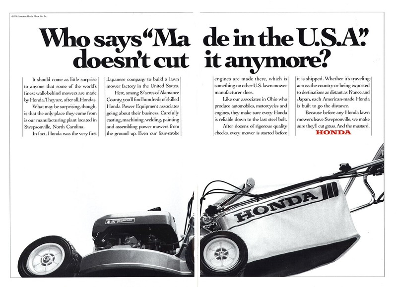 1991 Honda Lawn Mower Vintage Print Ad