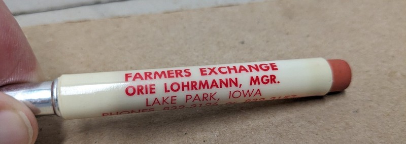 Vintage Farmers Exchange Lake Park Iowa IA Bullet Pencil Orie Lohrmann Mgr gallery