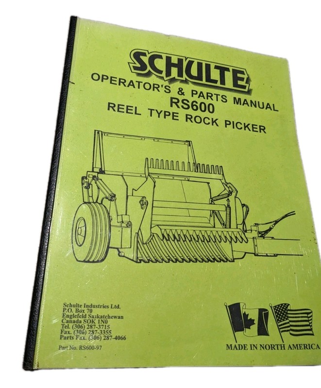 Schulte Rs600 Reel Type Rock Picker Part’s Operator Manual