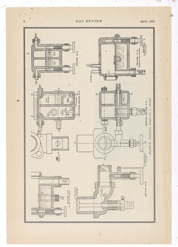 1908 Magazine Page: Engine Carburetor Patent Diagram – Cross Section
