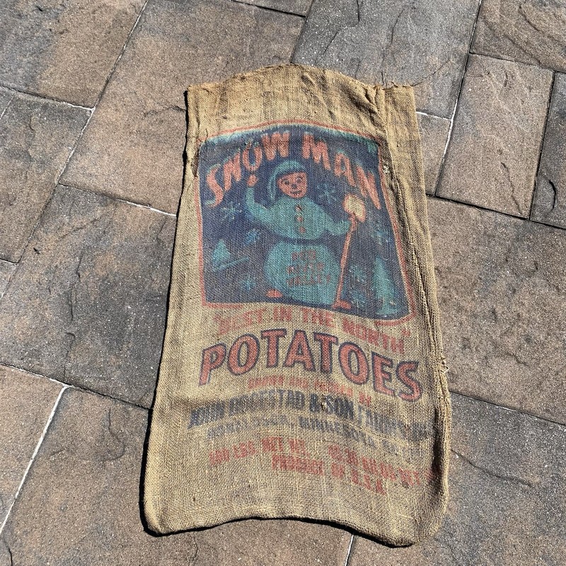 Vintage Snow Man Burlap Potato Sack 100 Lb Minnesota USA Red River Valley P1