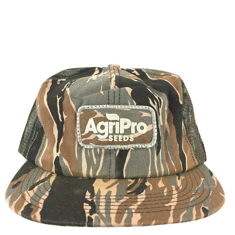 Vtg AgriPro Seeds Patch Hat K-Products Camouflage Snap Back Trucker Baseball Cap
