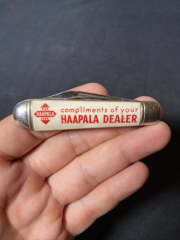 Vintage Haapala Dealer Seed Corn Pocket Knife Farm Feed Bag