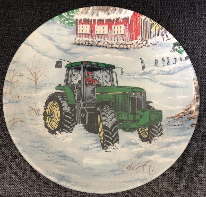 John Deere Christmas Plate Snow Ted Barn Green Tractor 10” Collectors Glass 10”