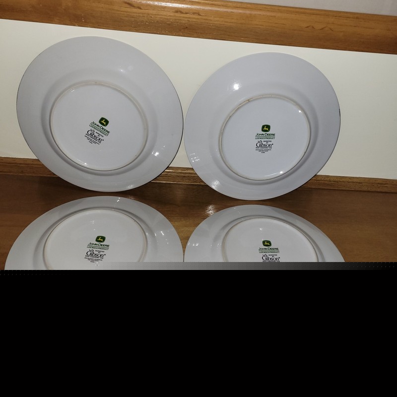 4 Gibson John Deere Tractor 11.25” Dinner Plates "Nothing Runs Like A Deere!" gallery