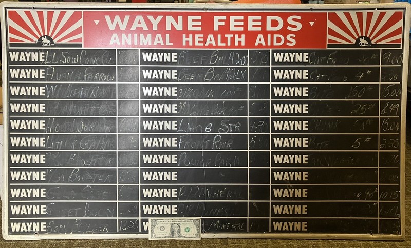 Vintage Wayne Feeds Animal Health Aids Metal Chalkboard Sign