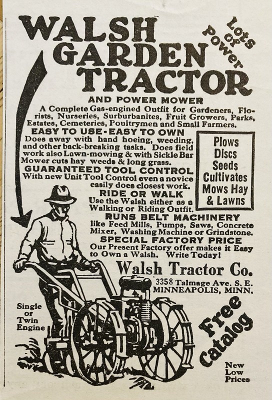 1930 AD.(XH86)~WALSH TRACTOR CO. MINNEAPOLIS, MINN. WALSH GARDEN TRACTOR