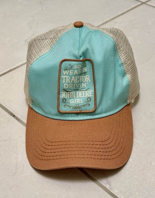 John Deere Baseball Hat Boot Wearin’ Tractor Drivin’ John Deere Girl- Aqua/Brown