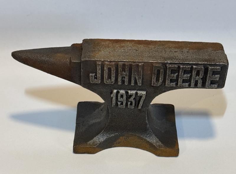 John Deere 1937 Cast Iron Embossed Mini Anvil – Blacksmith Farm Tractor
