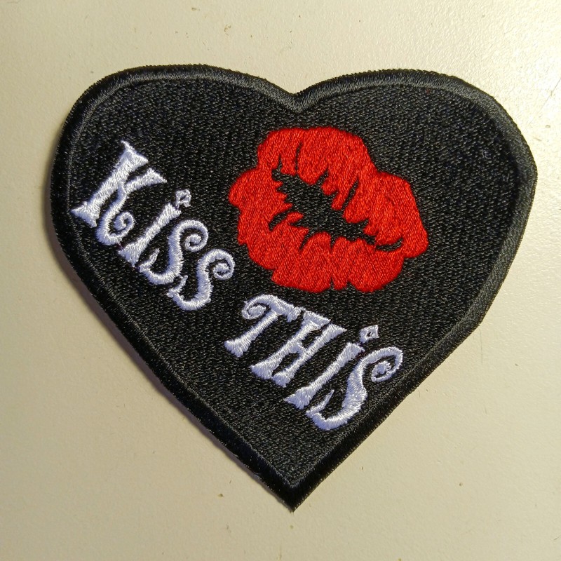 Large 3.5″x3.5″ Kiss This, Heart Shaped Embroidered Patch, sew on