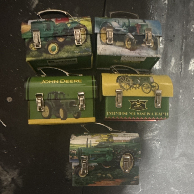 John Deere Lot of 5 MINI 4”Metal Lunch Boxes w/ Handles & Latches
