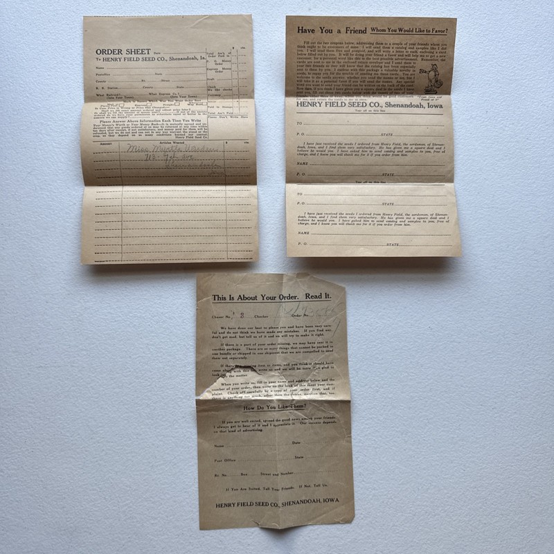 Henry Field Seed Co, Shenandoah, Iowa Order Sheet, Coupons Advertising