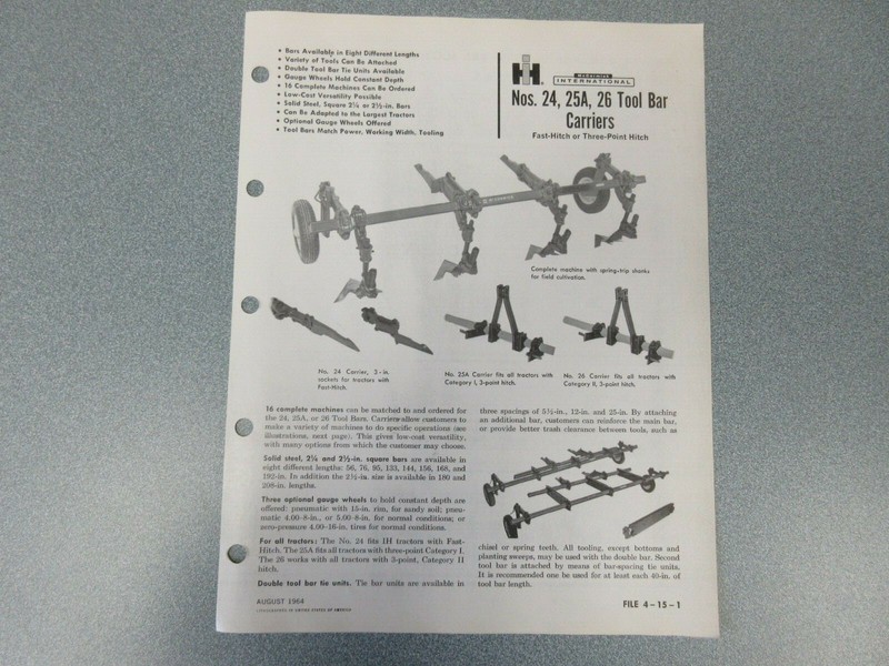 International 24, 25A, 26 Tool Bar Carriers 2 Page Sales Sheet
