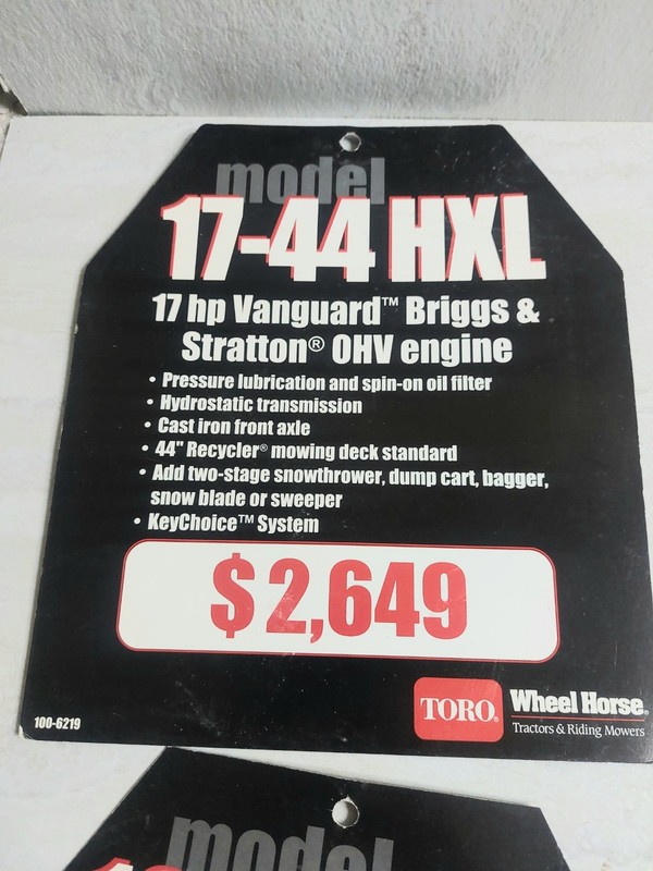 NOS Wheel Horse Dealer Price Tag Sale Hanger Tag 1990's gallery