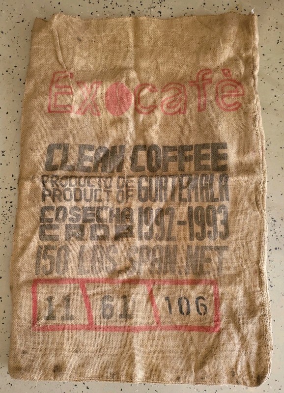RARE Vintage GUATEMALA COFFEE Bean Bag Jute Burlap Gunny Sack 1992-1993