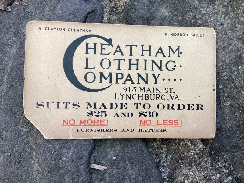 Rare Vintage Original Cheatham Clothing Company Lynchburg VA Business Card