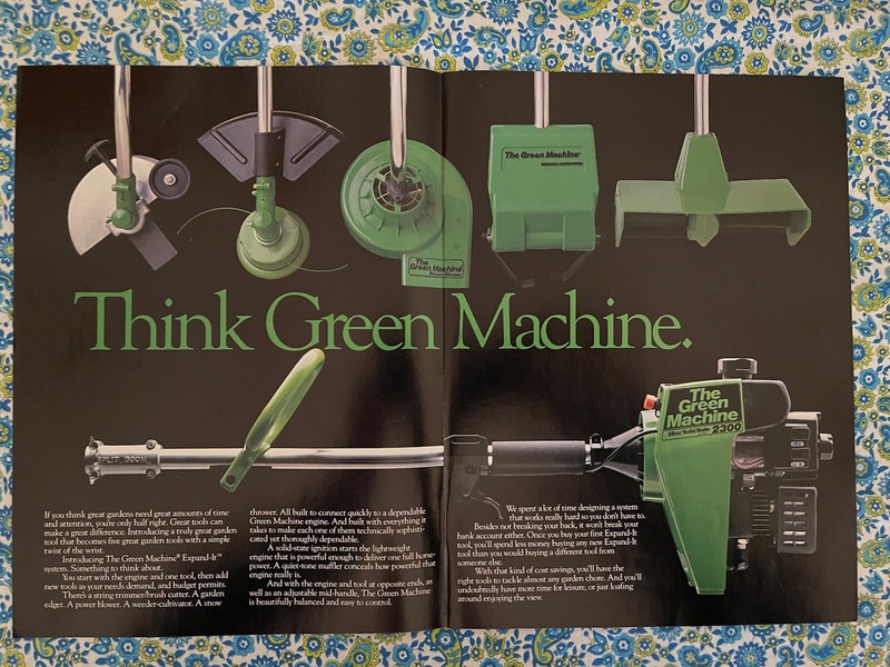 Vintage 1985 Think Green Machine 2300 Lawn Tool Print Ad Multi Attachments Edger