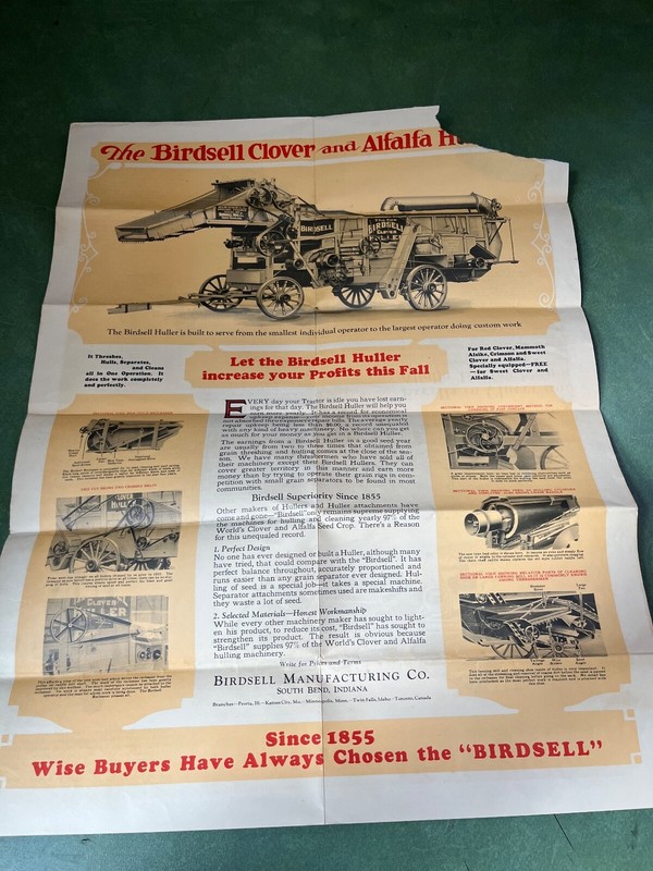 Original Birdsell Hullers Advertising Poster/ Fold Out Brochure