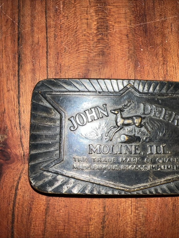 Vintage 1984 John Deere 1936 Historical Trademark Leaping Deer Logo Belt Buckle gallery