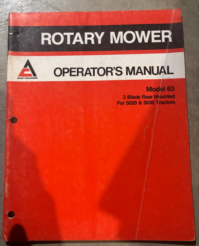 Allis Chalmers 63 Mower For 5020 5030 Tractor Operator’s Manual MWPA26