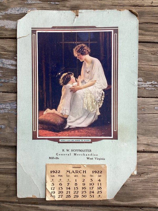 Rare 1922 R. W. Hoffmaster General Merchandise Calendar Millville West Virginia