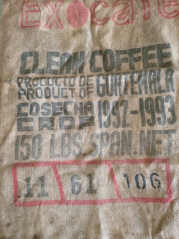 RARE Vintage GUATEMALA COFFEE Bean Bag Jute Burlap Gunny Sack 1992-1993 gallery