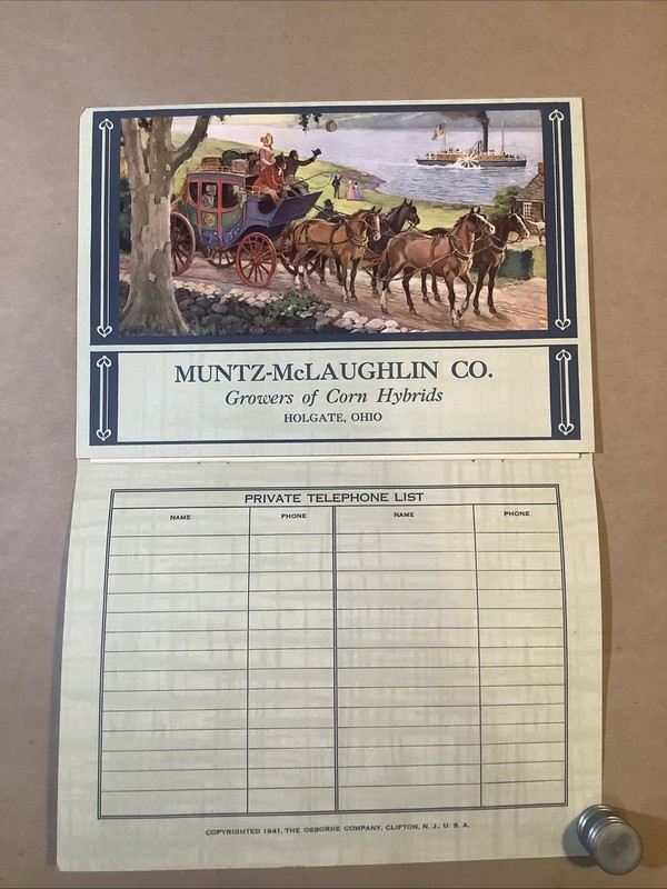 1942 Muntz-McLaughlin Co. Farm Inventory Telephone Chart Holgate OH INV-P0021