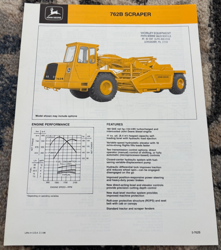 John Deere 762B Scraper For 1986 Brochure CWPA26