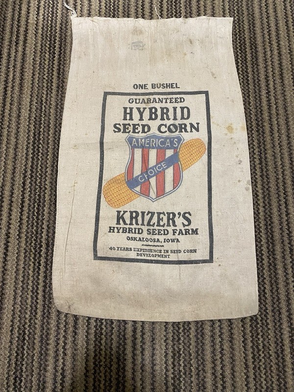 Vintage Krizer Hybrid Seed Corn Cloth Bag Farm Feed Sack Oskaloosa IA