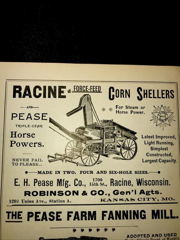 1898 Racine Corn Sheller & Pease Mill Advertising - Wisconsin & Kansas City MO gallery