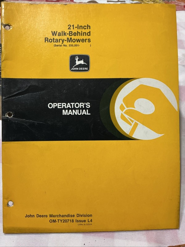 John Deere 21” Walk Behind Rotary Mower Op Manual Om-ty20718