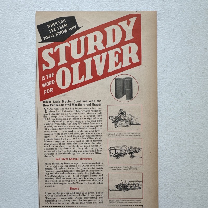 Oliver Farm Equipment Co. Grain Master Combines Advertisement gallery