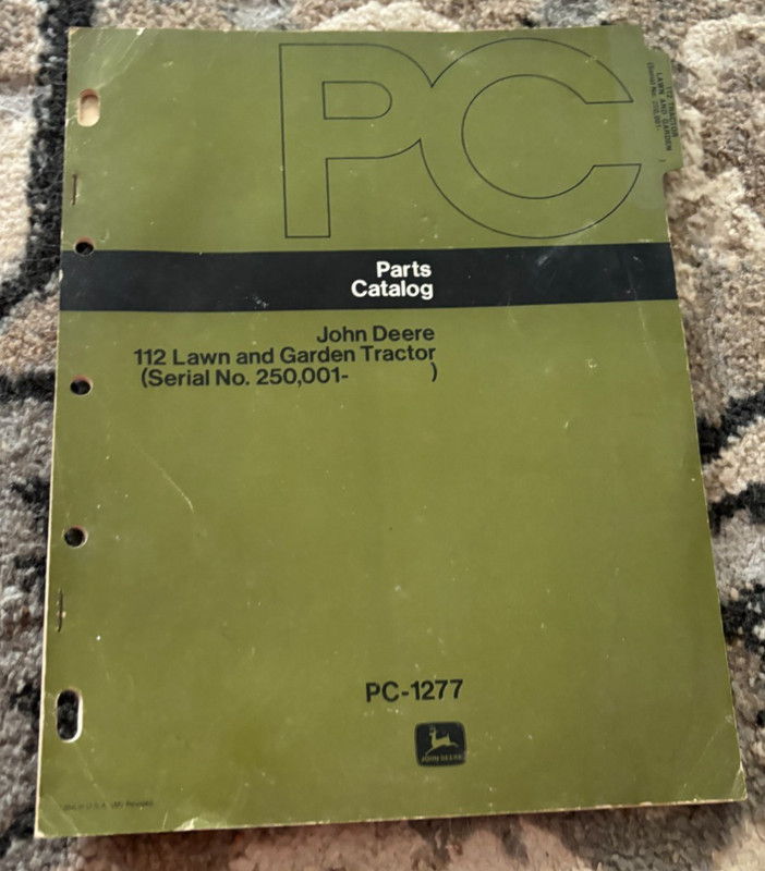 John Deere 112 Lawn & Garden Tractor Dealer’s Parts Book Manual FCCA25