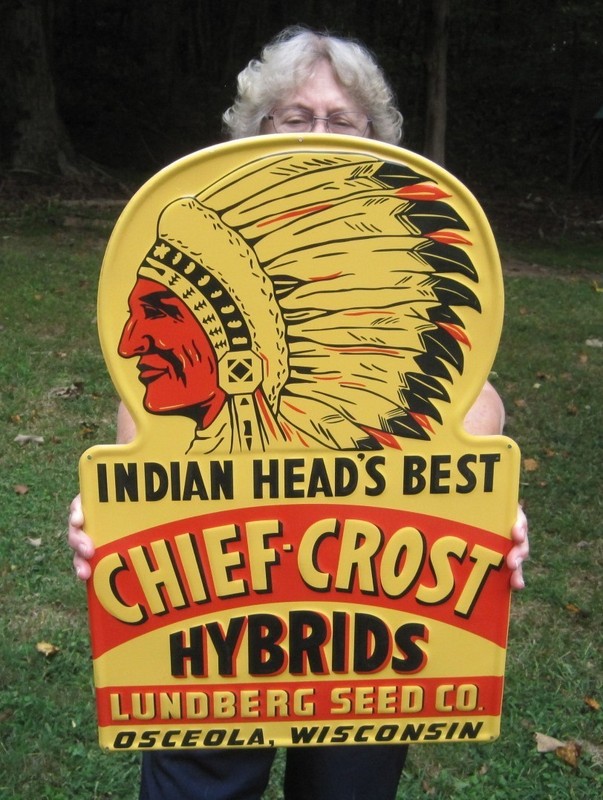 Chief Crost Hybrids Osceola, Wisconsin Feed & Seed Embossed Advertising Sign gallery