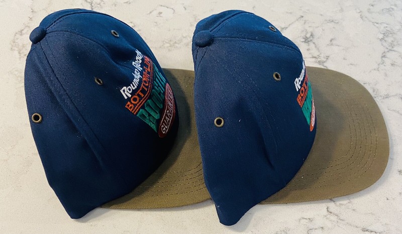 2 - "Roundup Ready" Bottom-Line Booster Cap Trucker Hat Navy Brown Embroidery gallery